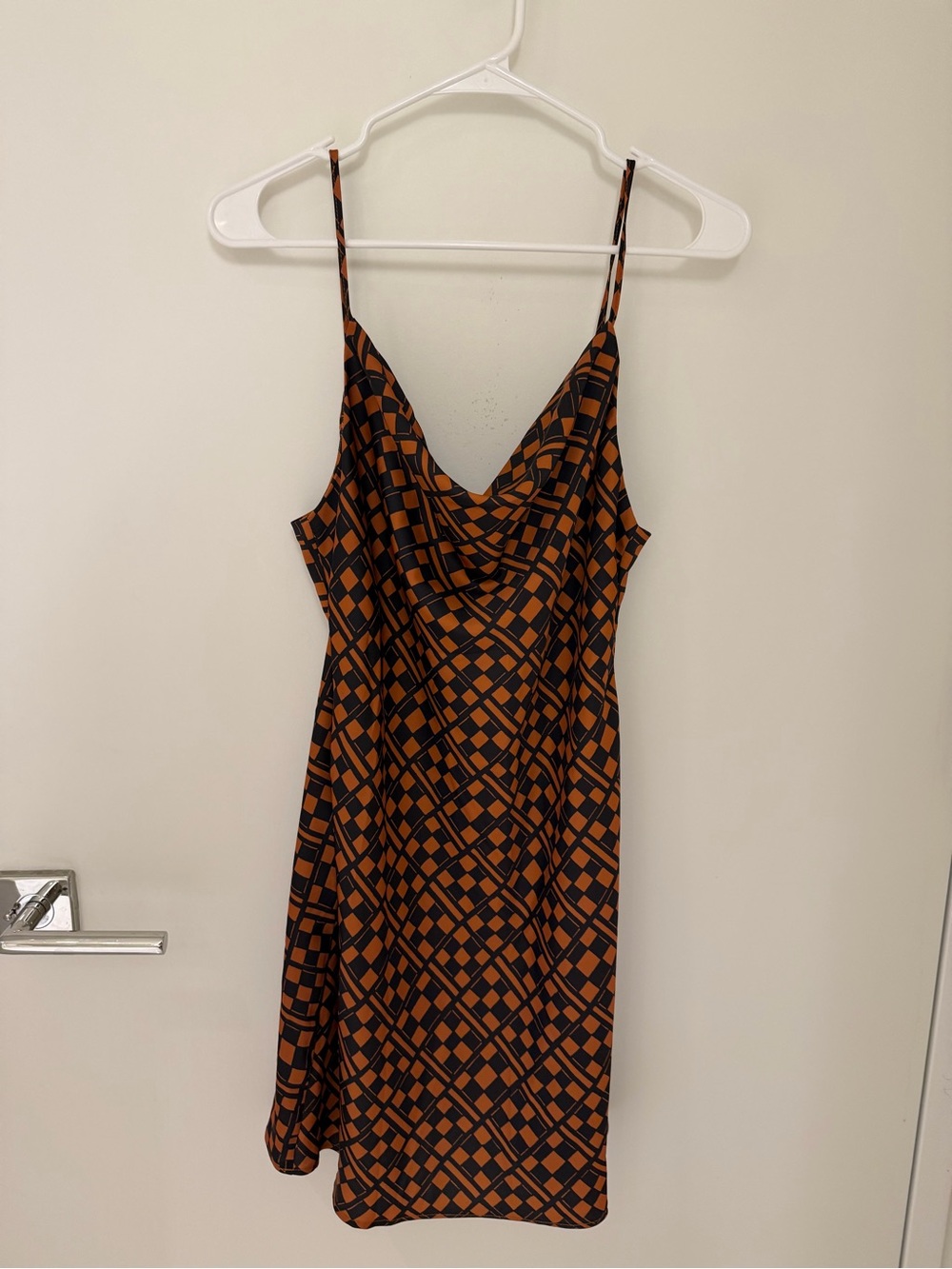 Urban Outfitters Black and Orange Check Cowl Slip Dress